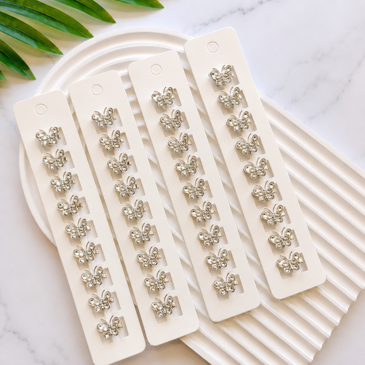 BU-10 🦋 Silver Stone Hair Buckle Clip Set of 10 pcs in One Strip.