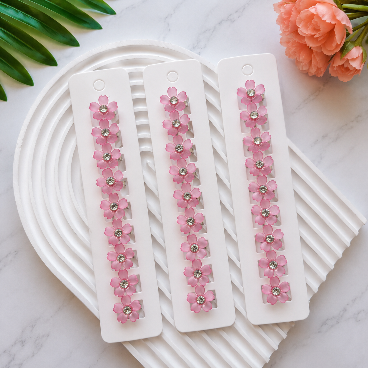 BU-29 Icy Pink Floral buckle clipd Set of 10 pcs in One Strip.
