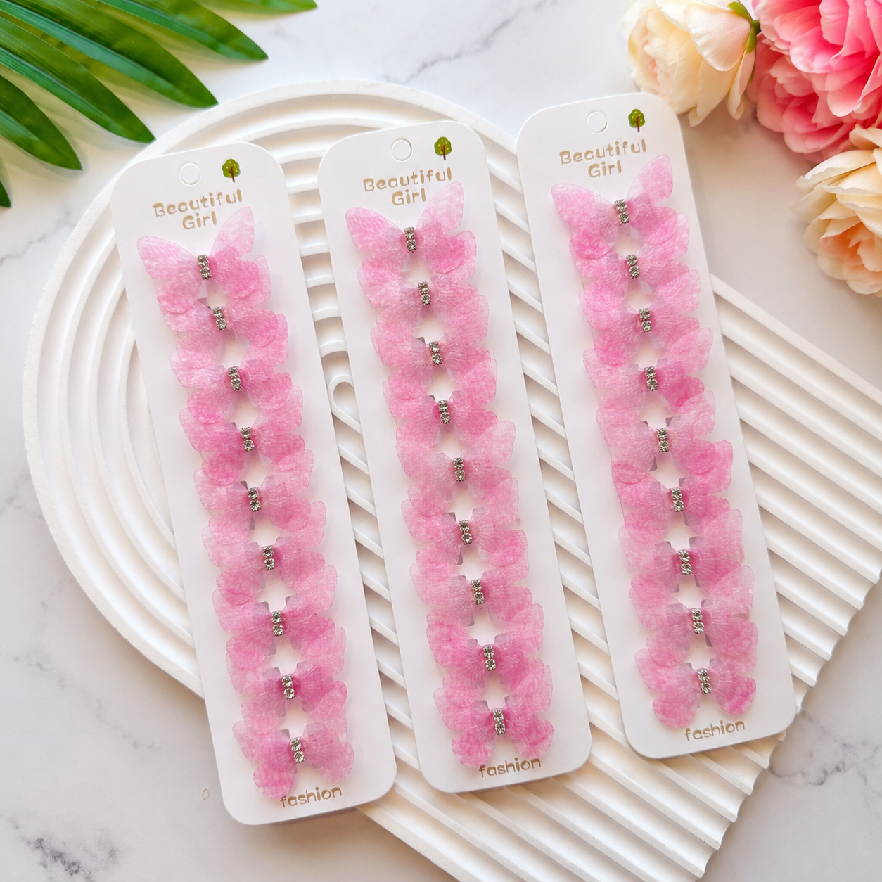 BU-15 🦋 Pink Flutter buckle Clips Set of 10pcs in One Strip.