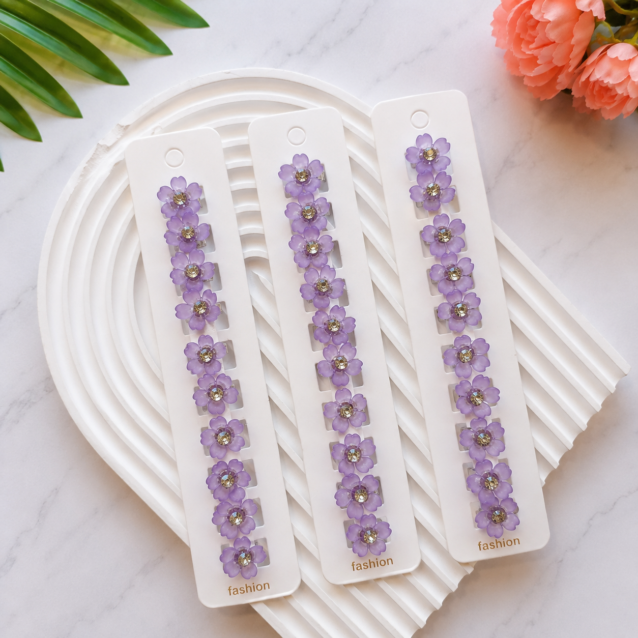 BU-30 Icy Purple flower hair buckle clips Set of 10 pcs in One Strip.