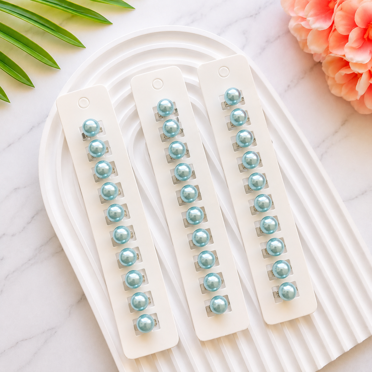 BU-24 Sea Blue pearls buckle clips Set of 10pcs in One Strip.