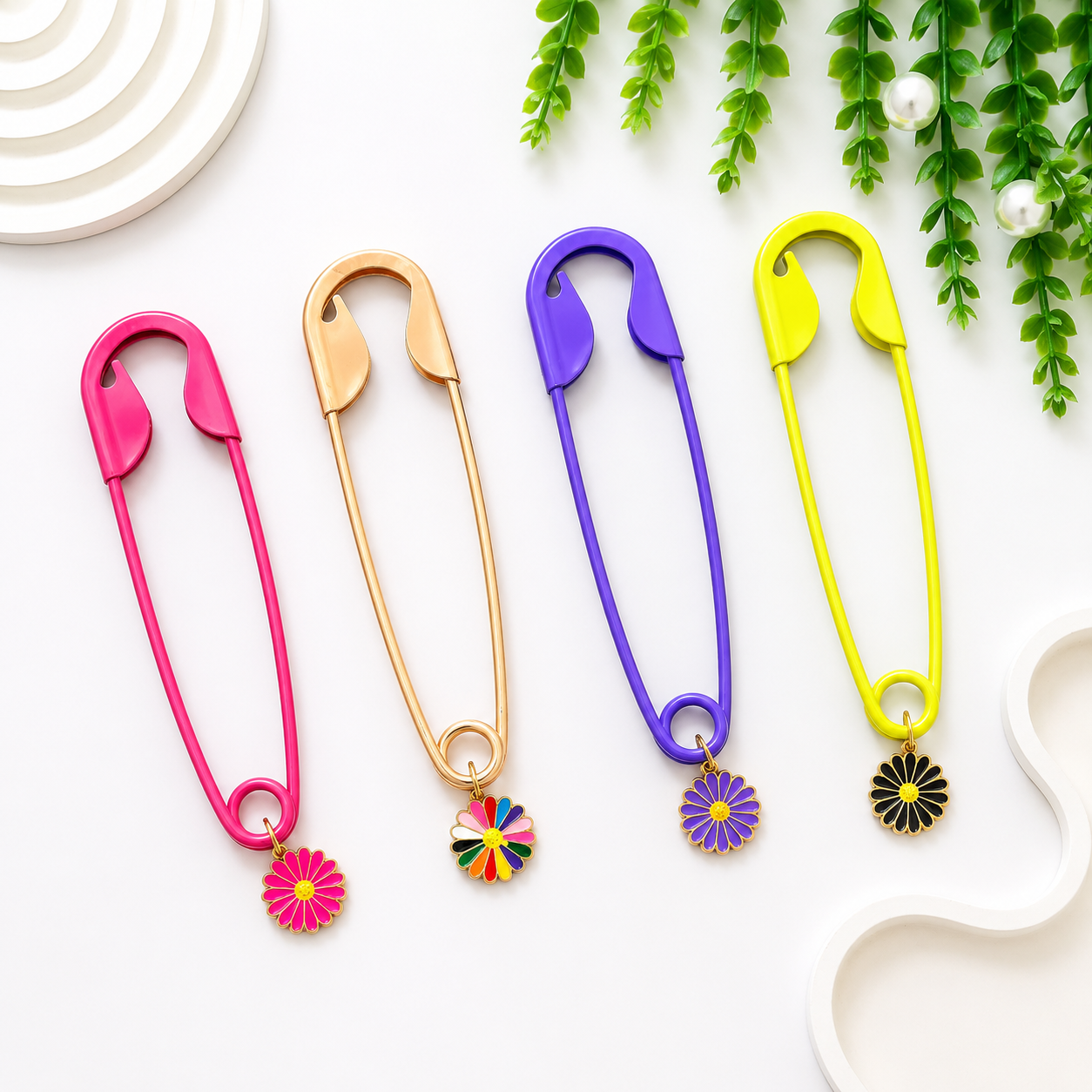 Giant Safety pin with Charms (each one piece)