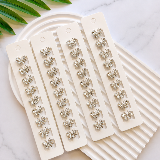 BU-10 🦋 Silver Stone Hair Buckle Clip Set of 10 pcs in One Strip.