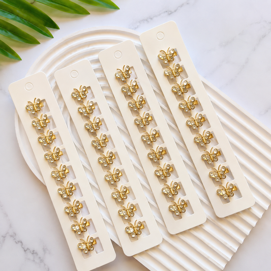 BU-9 Golden🦋 with Stone Hair Buckle Clips Set of 10pcs in One Strip.