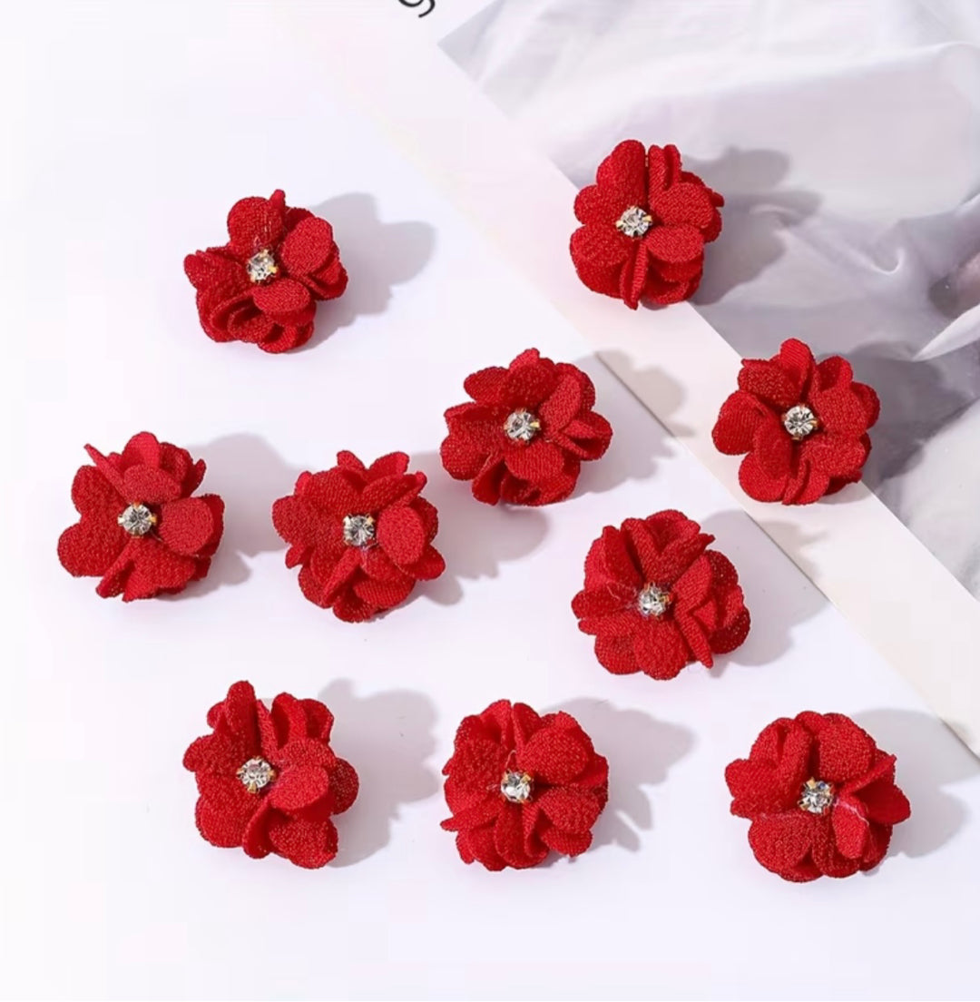 Red flower hair clips each pair