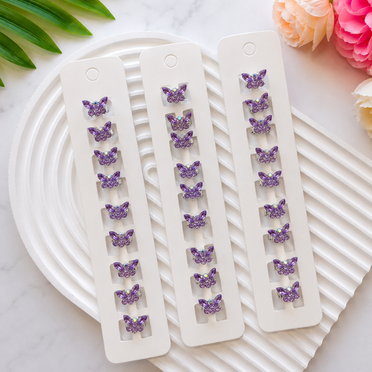 BU-17 🦋 Lavender Stone Hair Buckle Clips Set of 10pcs in One Strip.