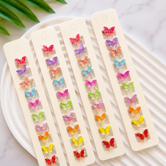 BU-7 🦋🌈 Rainbow Flutter Hair Buckle Clips Set of 10 pcs in One Strip.