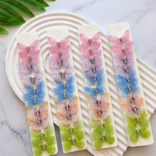 BU-8 🦋 Multi Pastel colour Flutter Hair Buckle Clips Set of 10pcs in One Strip.