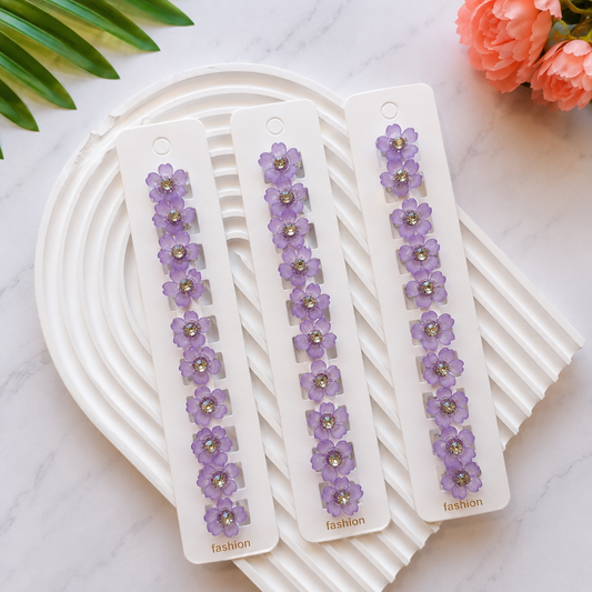 BU-30 Icy Purple flower hair buckle clips Set of 10 pcs in One Strip.