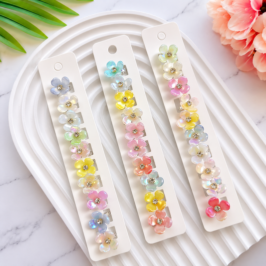 BU-23 Multi Coloured 4petal buckle clips set of 10 pcs in one strip.