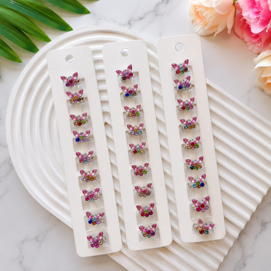 BU-16 🦋Glimmer Stone Wings hair buckle Clips Set of 10pcs in One Strip.