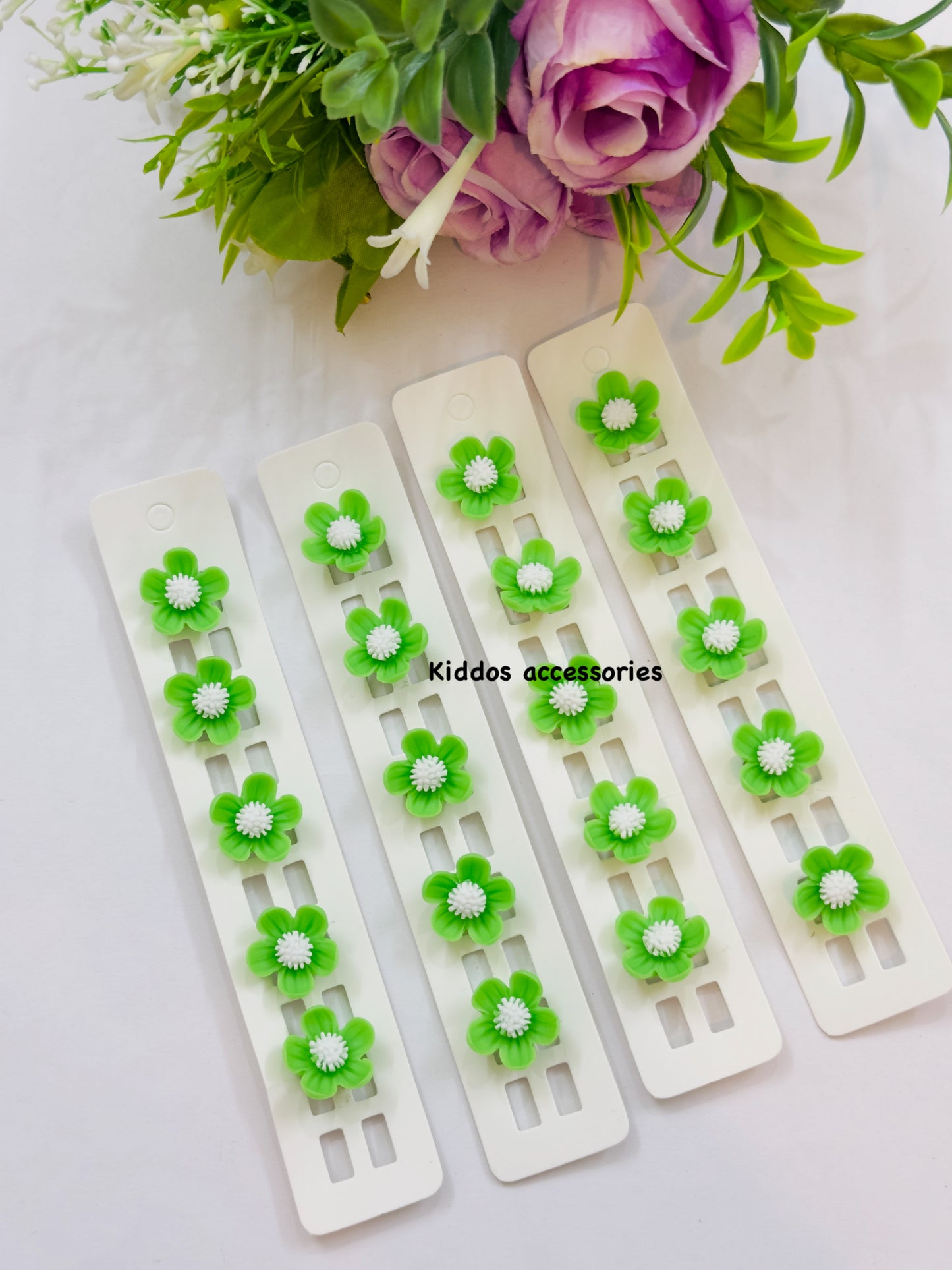 Floral Green hair buckle clips set of 5 pcs in one strip
