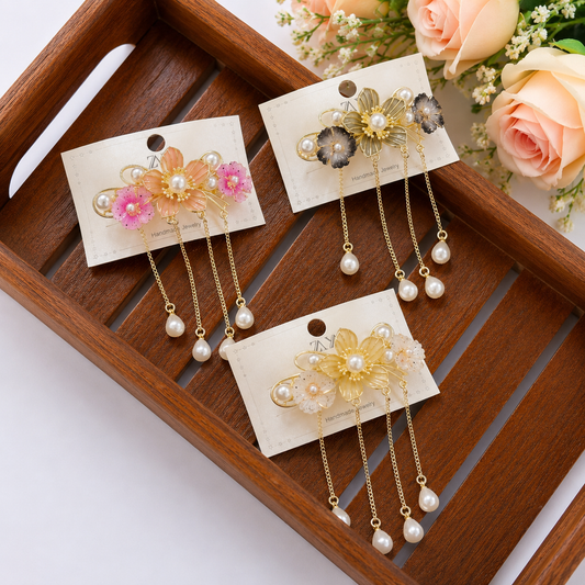 Floral Pearl Cascade Center Clip(Small Size)