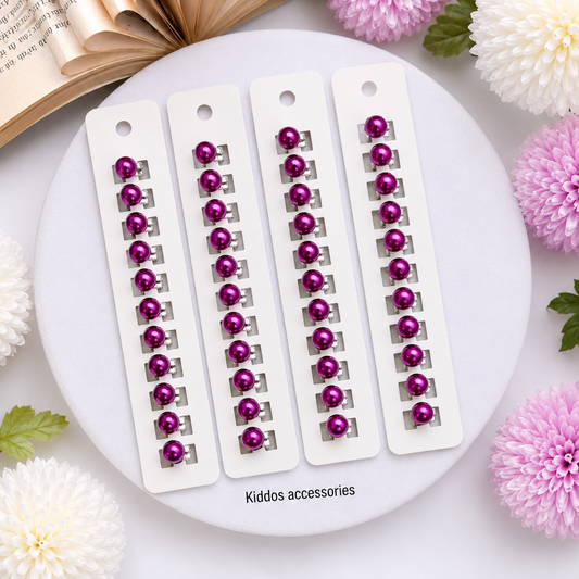💜 Royal Berry Purple Pearl Hair buckle Clips (Set of 10pcs in One Strip)