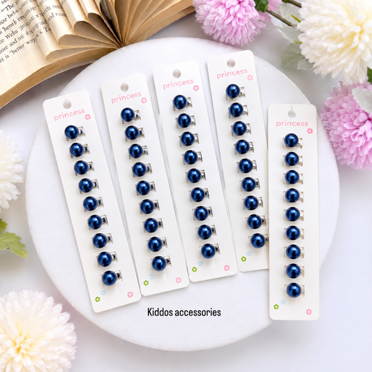 💙 Royal Blue Pearl Hair buckle Clips (Set of 10pcs in One strip)