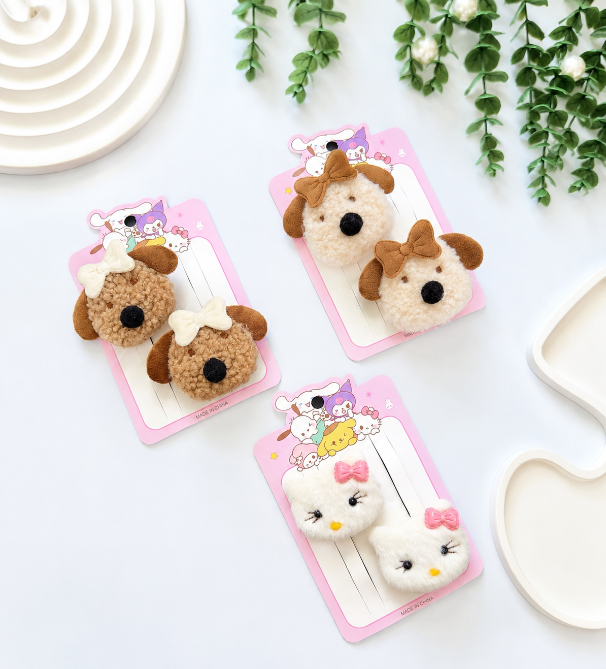Fluffy Cute Animal theme 🐶 🐱hair clips (each one pair)