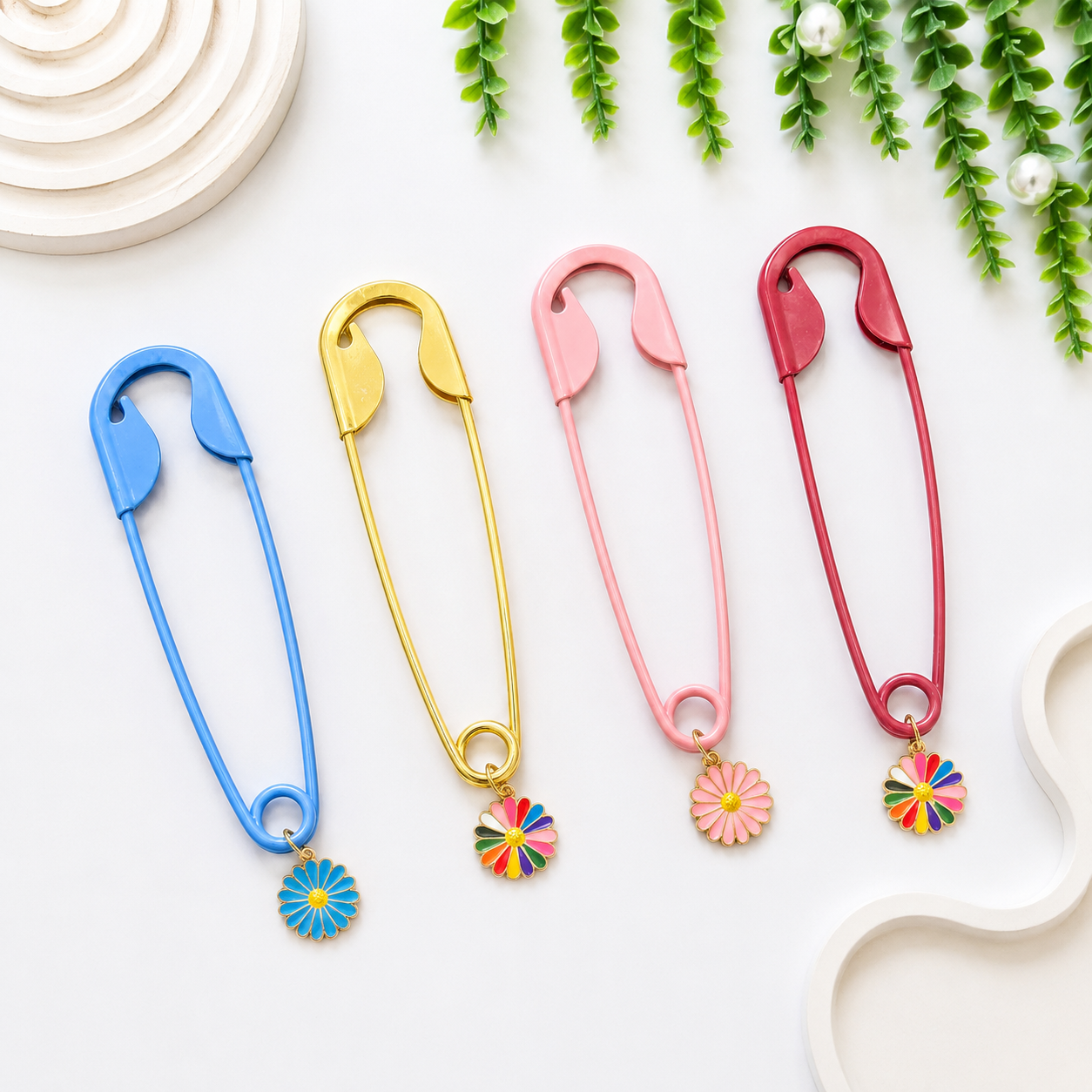 Giant Safety pin with Charms (each one piece)