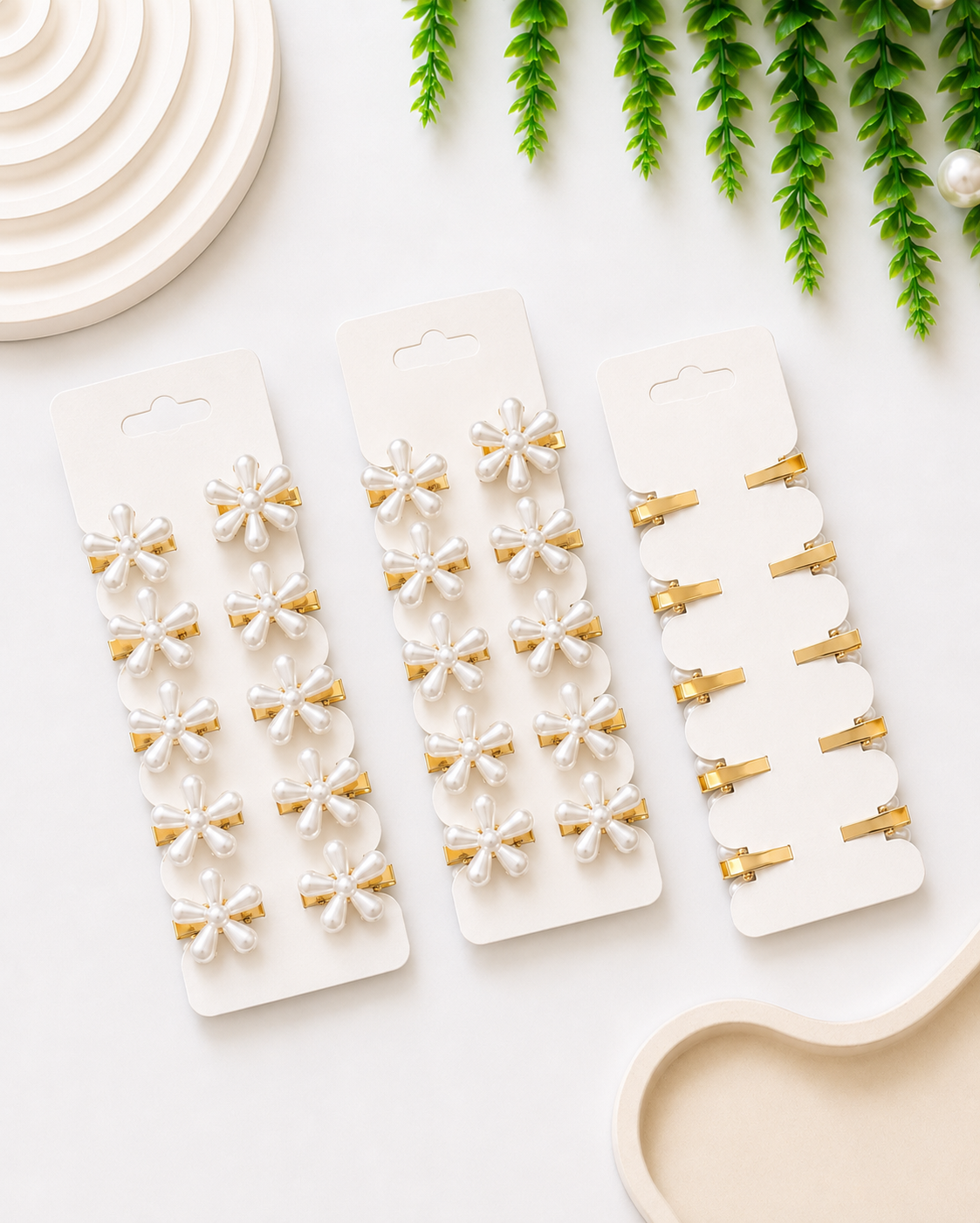 🌸 Pearl Blossom Mini Clips [ Set of 12 clips per card]