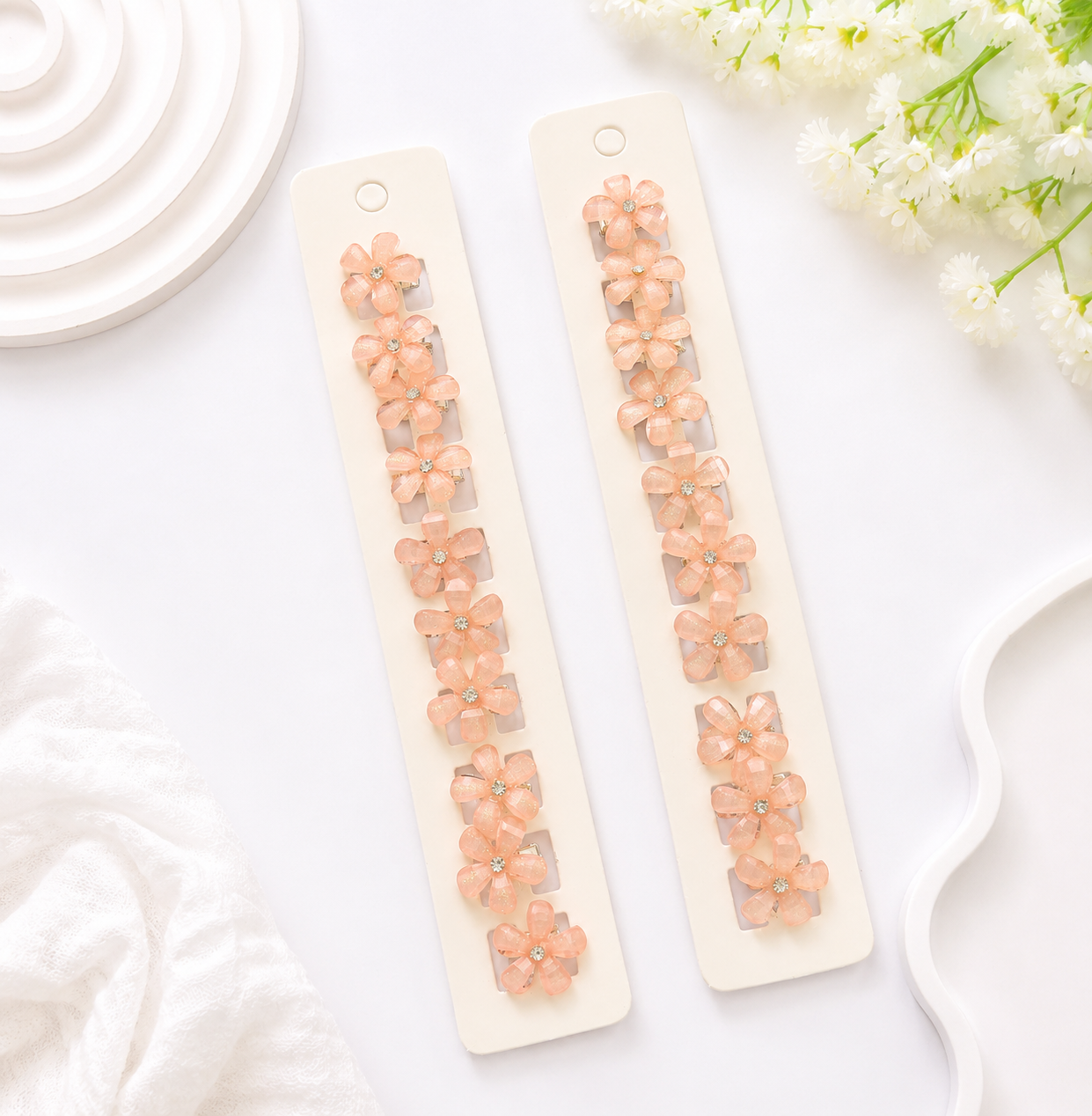 Peach Crystal Flower hair buckle clips  ( Each one strip 10pcs)