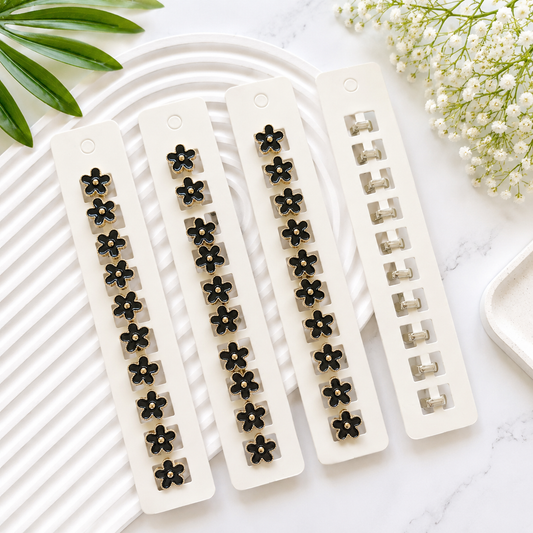 BU-2 Black Daisy Flower Hair Clips – Set of 10 pcs in One Strip