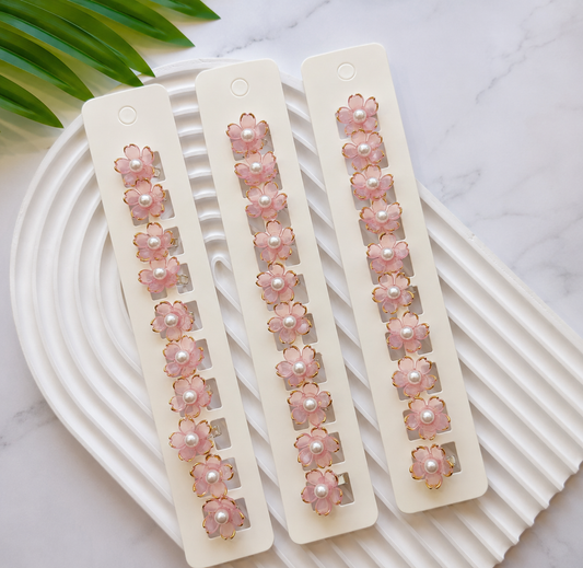 BU-3 Pearl PeachBloom  hair buckle Clips Set of 10 pcs in One Strip